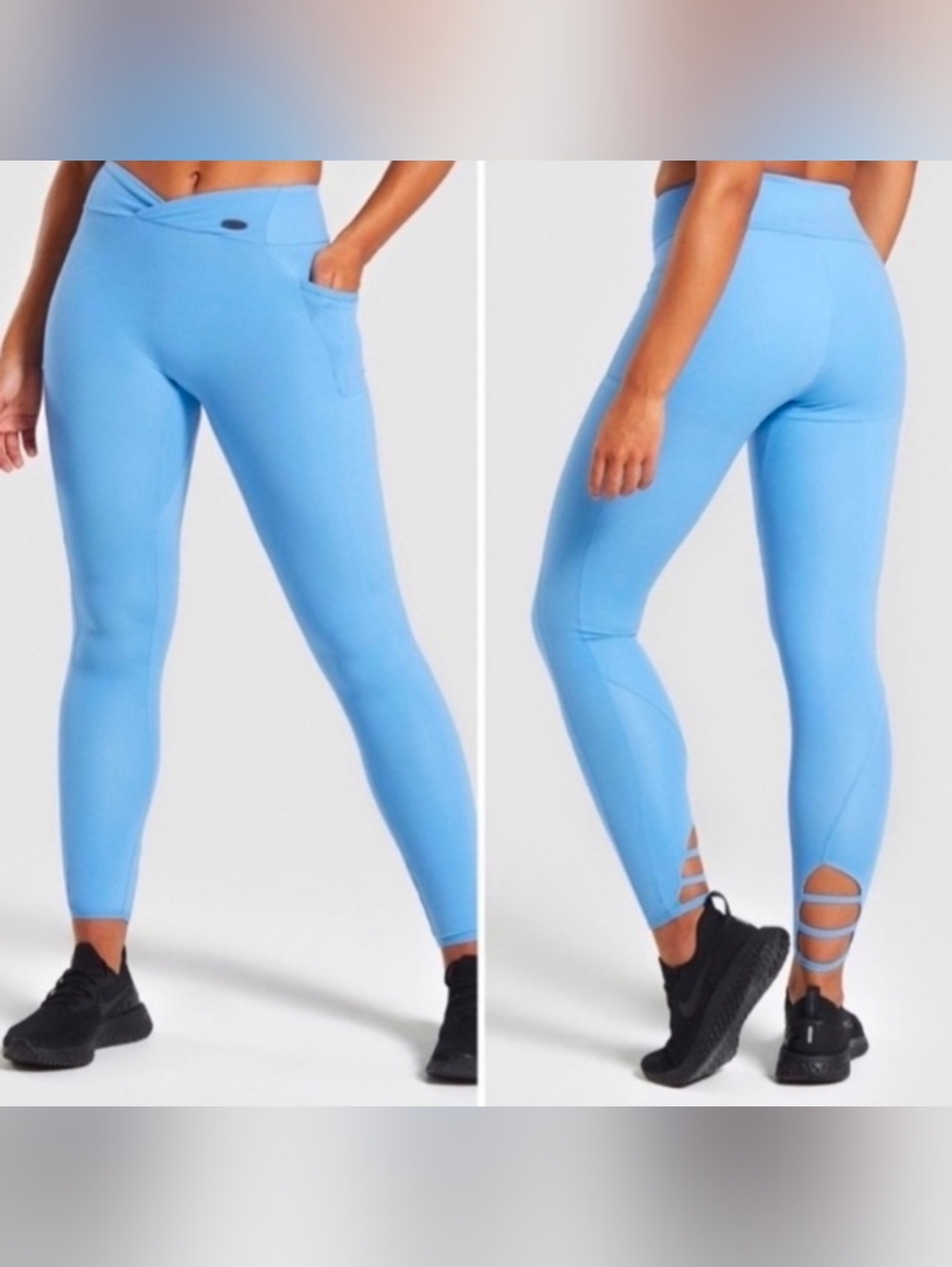 Gymshark Sky Blue High-Waist Leggings with Ankle Cutouts